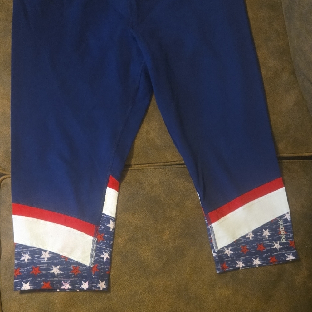 Womens Reebok Blue Leggings With a Red & White Trim and Star Design ~ Size XL - Picture 16 of 16